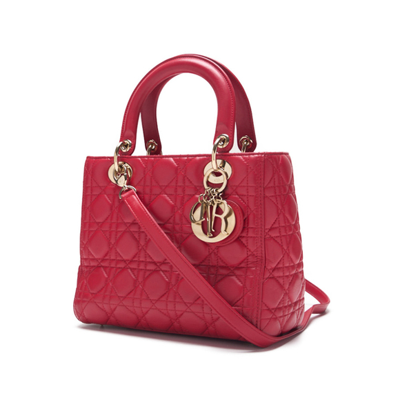 Dior Cannage Lamb Skin 2 Way Hand Bag Red Gold Hardware - Picture 2 of 12